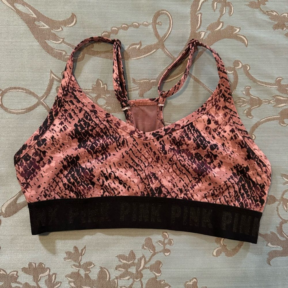 Victoria’s Secret PINK Ultimate Lightly Lined Racerback Sport Bra Pink Black XS